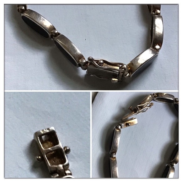 STERLING SILVER 925 INLAY BEAUTIFUL BLACK BRACELET - Picture 5 of 8